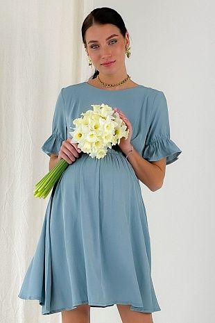 Нарядное платье для беременных "Викки", в серо-голобом цвете 