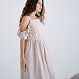 Платье для беременных и кормящих "Сакура", вышивка ришелье в бежевом цвете  2