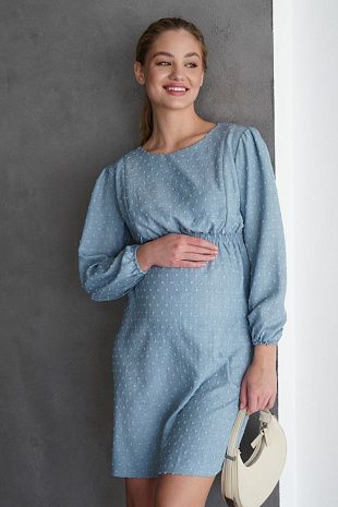 Платье для беременных  и кормящих " Лилия" в джинсовом цвете