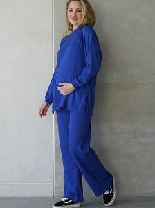Стильный костюм для беременных из тонкого трикотажа в рубчик, цвет индиго