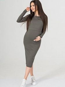 Платье для беременных и кормящих в цвете хаки