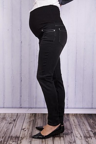 Утепленные джинсы для беременных в черном цвете